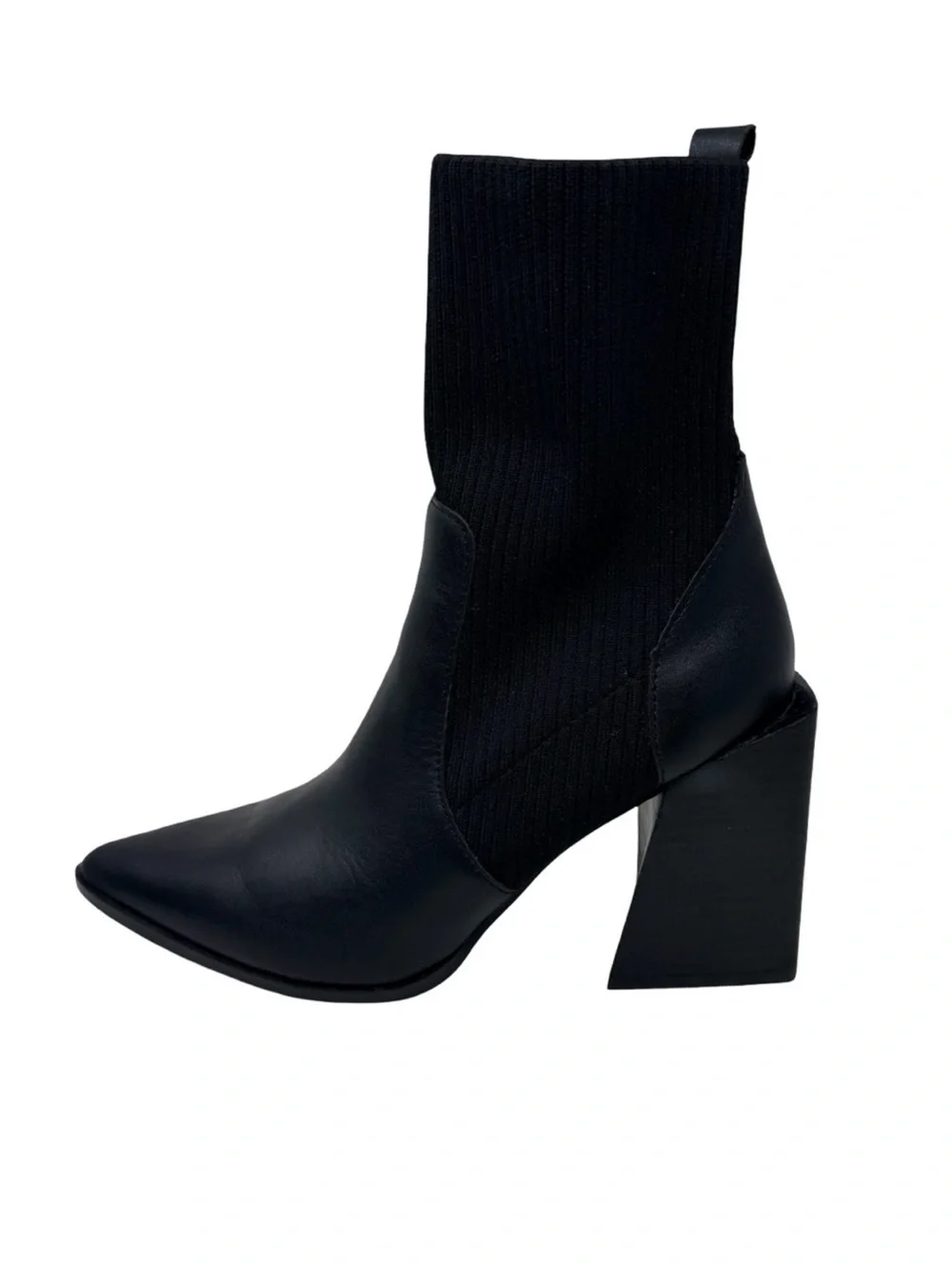 Steve Madden Tackle Sock Bootie Size 7 Black Leather Block Heel Capsule Wardrobe